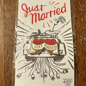 Primitives by Kathy Just Married Pin with Red Hearts